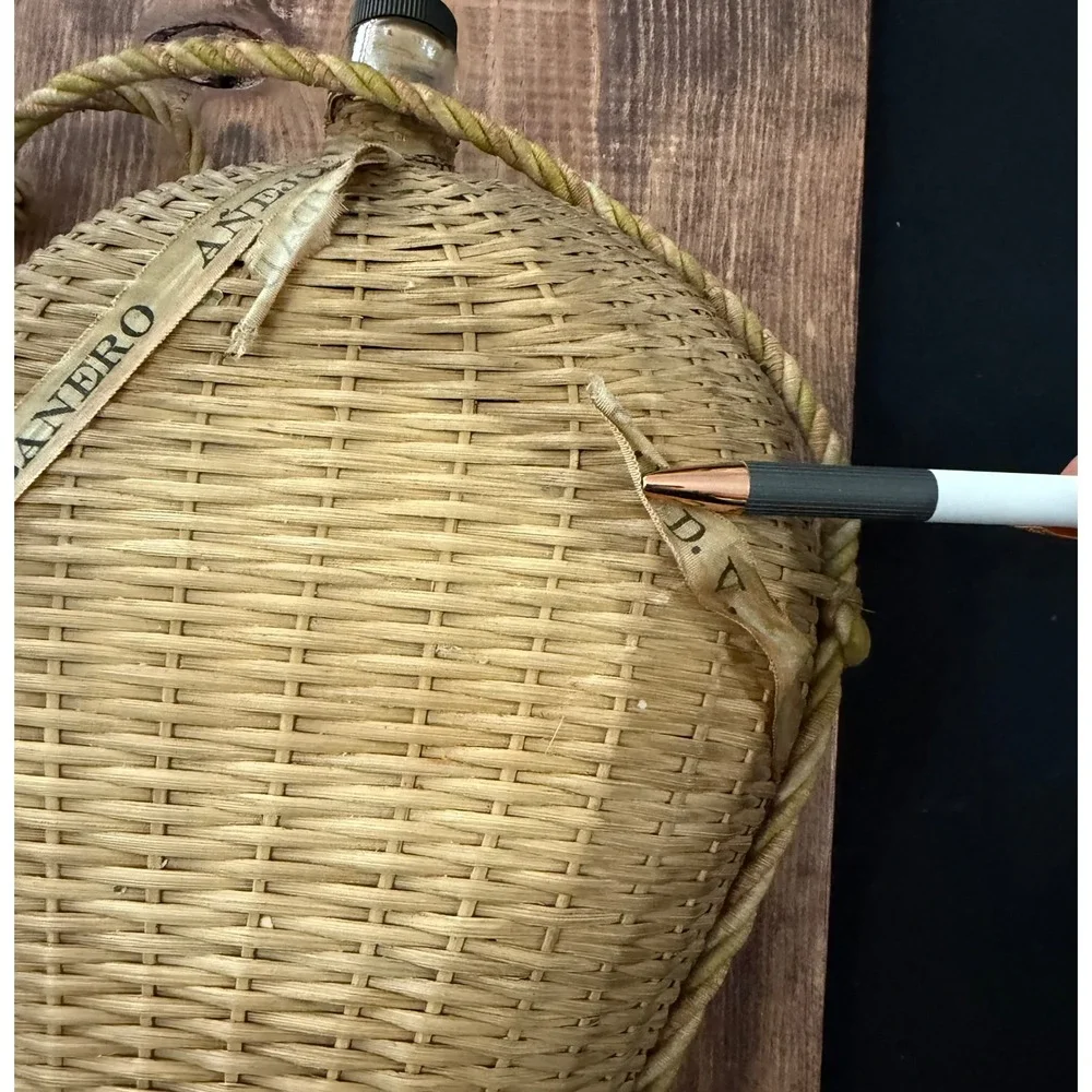 Vintage Habanero Anejo Wicker Wrapped Tequila Bottle Glass Decanter Rope Strap